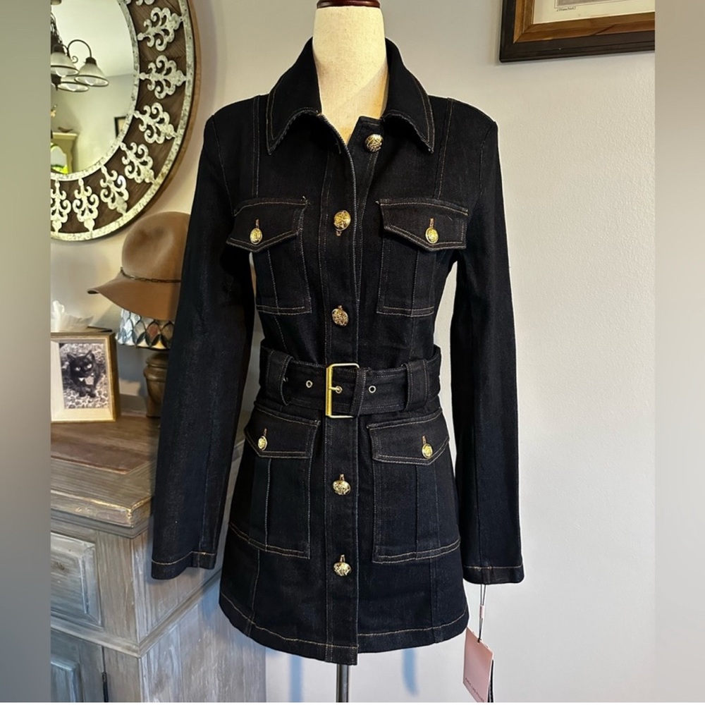 Anthropologie AVEC LES FILLES Denim Belted Military Jacket xs